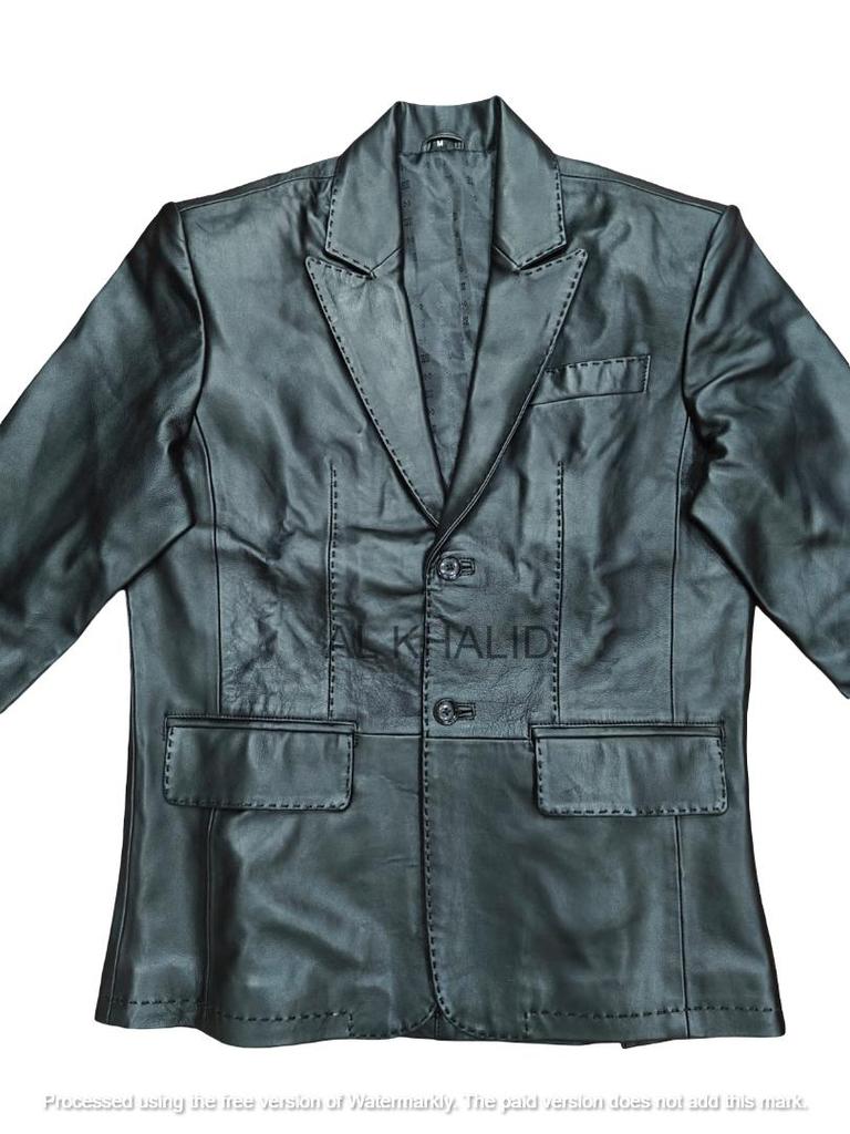 100% Leather Lambskin Handmade Black Stylish Blazer Business Causal Formal Men