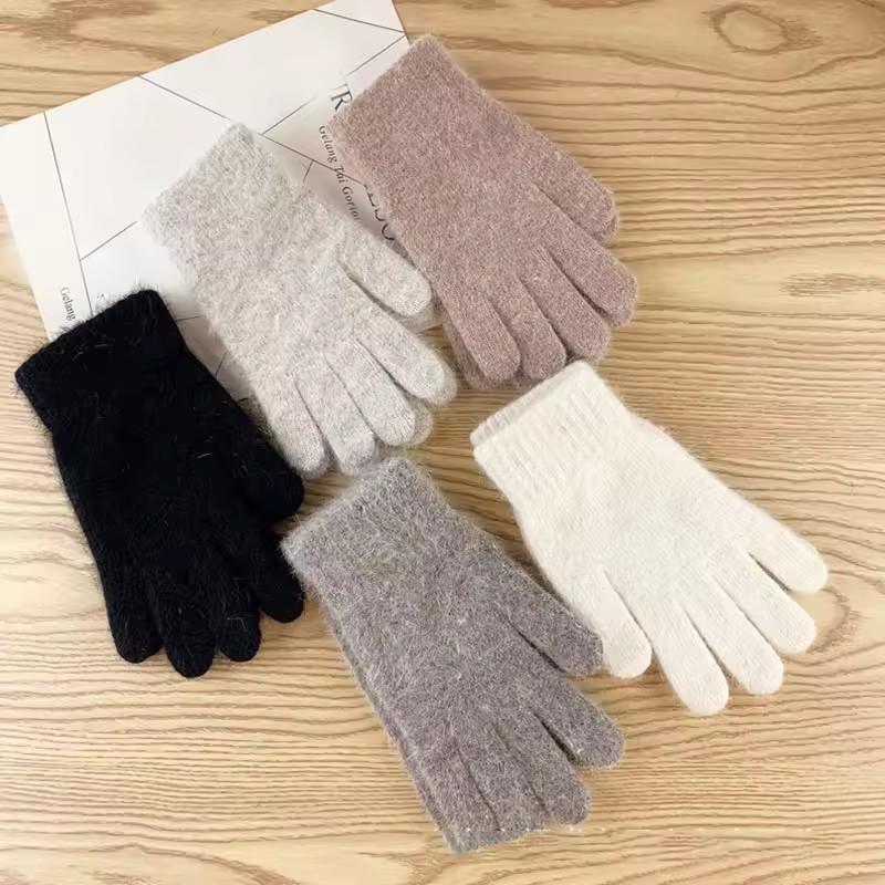 Women Winter Gloves Keep Warm Plus Cashmere Solid High Elasticity Soft Knitted Gloves Cute Lovely Multicolor Windproof Mittens