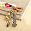 Vintage Lucky Finely Crafted Pure Copper Gourd With Five Emperors CoinsKeychain Charm Feng Shui Keyring Wealth-Attracting Decor