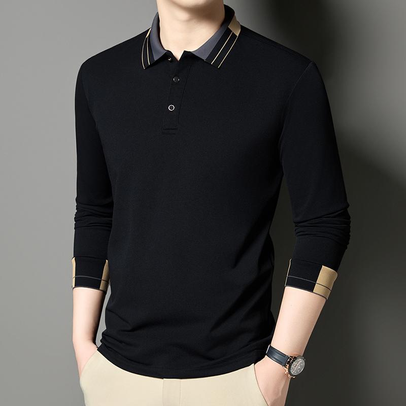 Men'S Business Color Clash Collar Long Sleeve Polo Shirt 2025 Autumn New Collection, Falling Feel, Daily Simplicity Polo Shirt