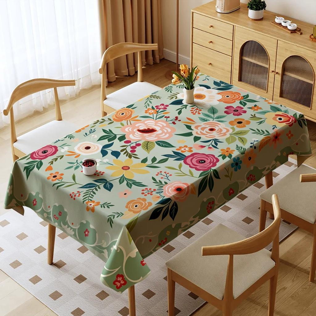 Vintage Floral Rectangle Waterproof Tablecloth for Table Decor Reusable Farmhouse Kitchen Dining Wedding Holiday Party Decor