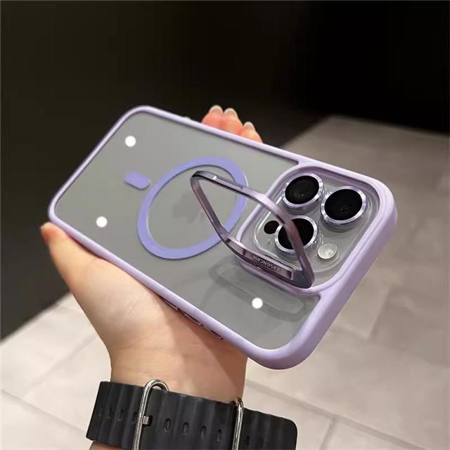 For iPhone 16 Pro Max Luxury Magsafe Magnetic Lens Holder Stand Phone Case For iPhone 11 12 13 14 15 Plus 16E Protective Cover