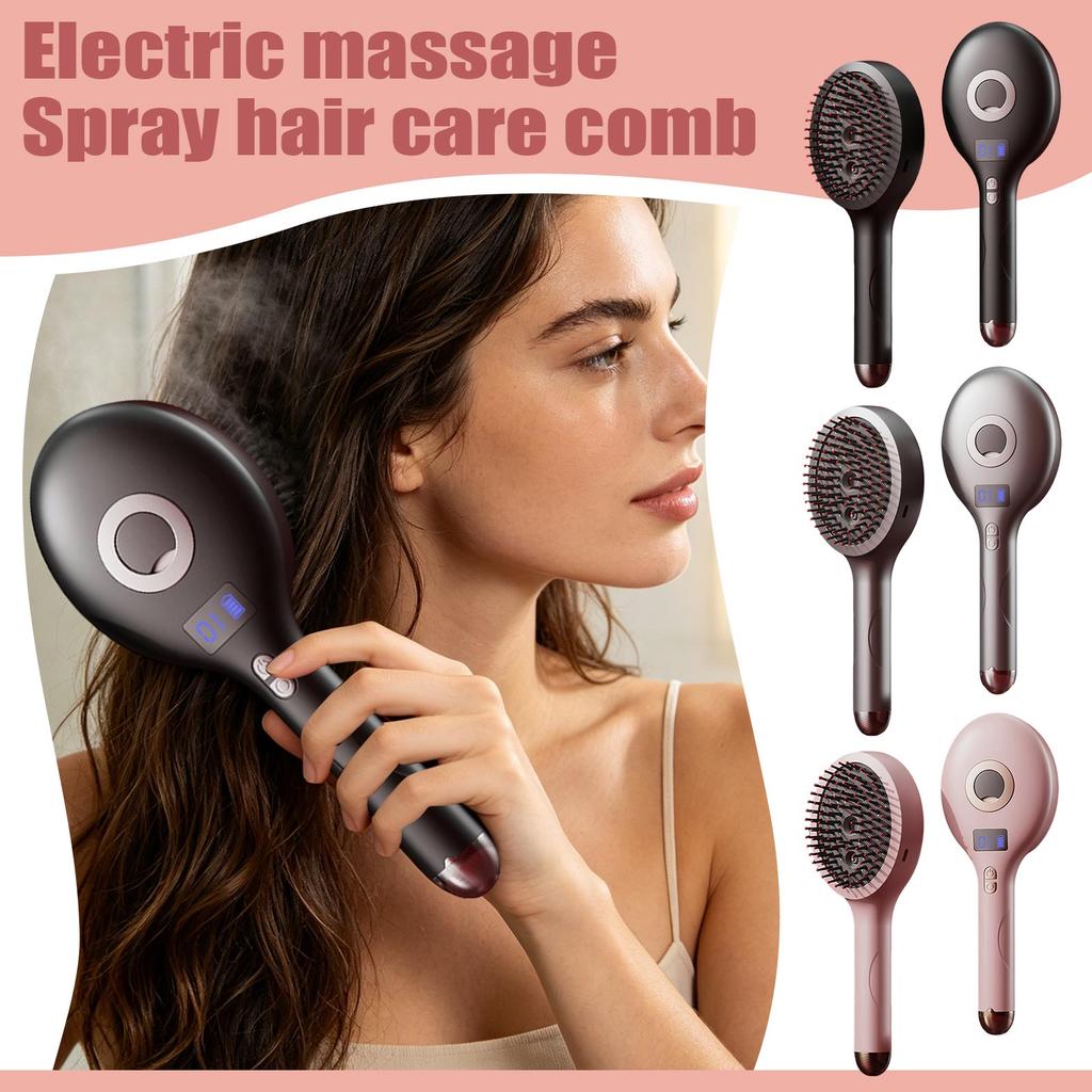 Electric Scalp Massage Hairbrush with Spray Function Rechargeable Hair Care Comb for Scalp Stimulation and Hair Nourishment