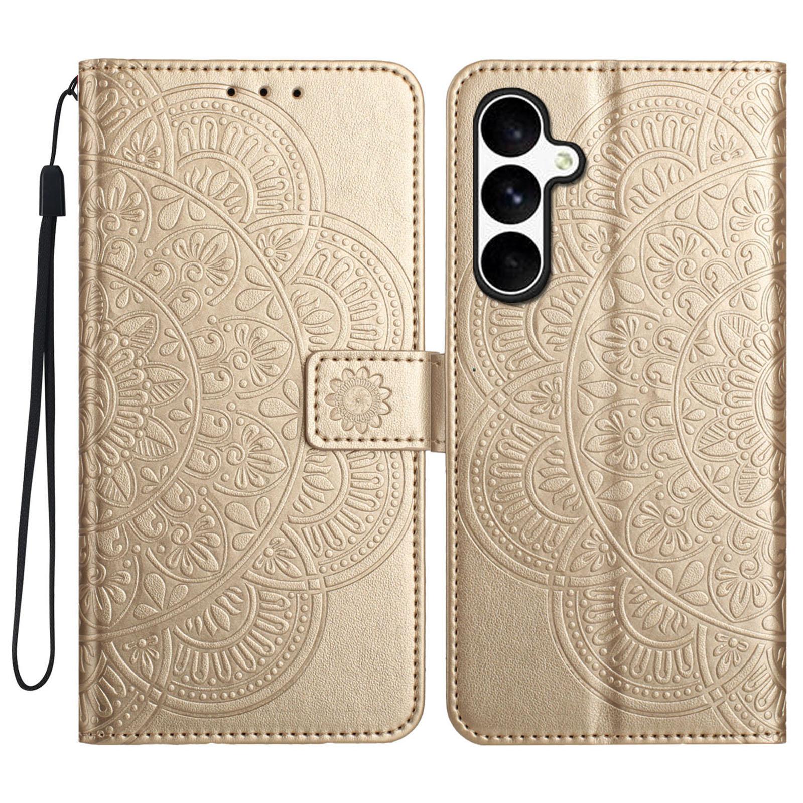 

For Samsung Galaxy S25 FE Leather Case with Card Slots Mandala Pattern Phone Cover Stand Gold