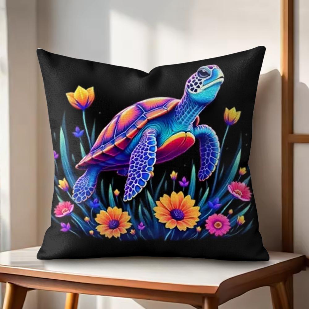 Hawaiian Sea Turtle Cushion Cover Natural Linen Organic Fabric DoubleSided Printing Couch Pillow Covers Home Decor