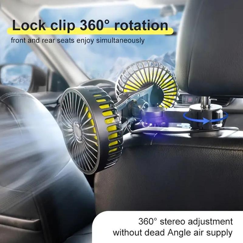 Car Seat Cooling Fan USB Dual Head Fan 360 Degree Rotation Neck Cooler Automotive Electric Fan 3 Speeds Car Accessories
