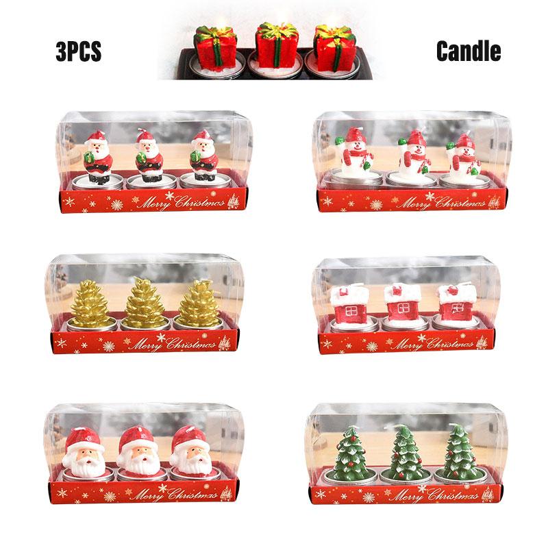 Christmas 3 Pcs Santa Claus Snowflake Reindeer Bear Candles Party Gifts Decor