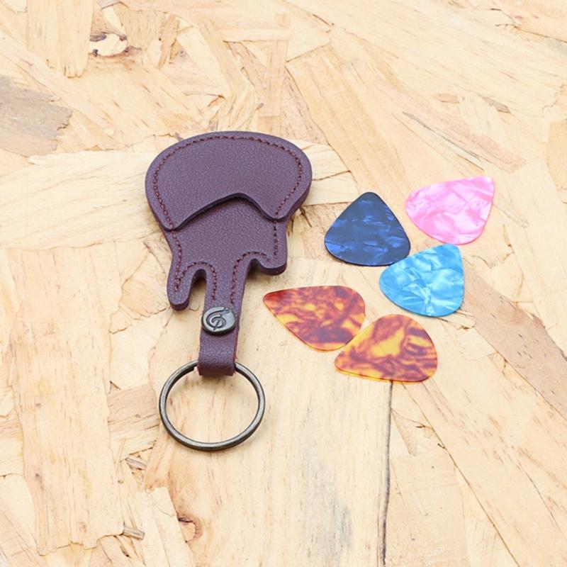 PU Leather Picks Bag and Picks Carrying Case with Keyring for Guitar Bass Ukulele Guitar Picks Holder Case with 5 Picks