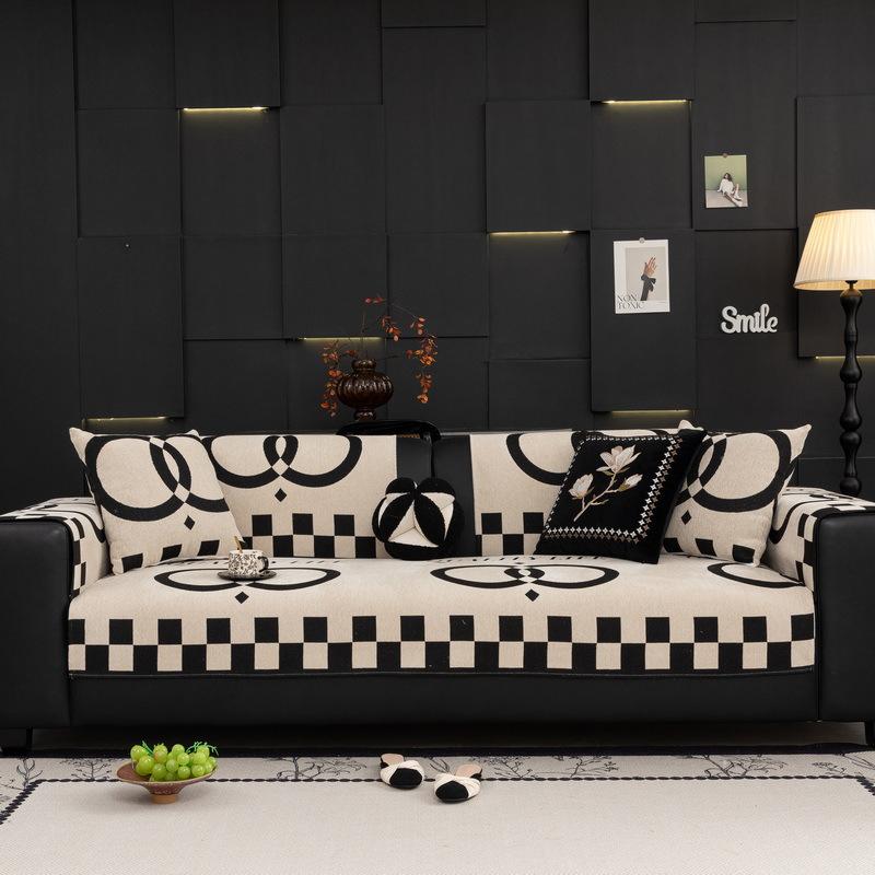 Straight Row Sofa Cushion  New Four-Season Universal Light Luxury High-End Sofa Cover Cloth Towel Non-Slip Leather Sofa Seat Cushion