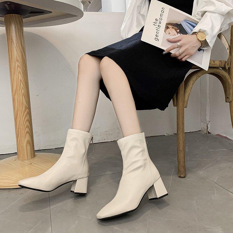 Short boots for women with British style 2026 autumn and winter new style square toe and back zipper short boots for women