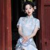 Modrý národní styl, nový čínský dlouhý cheongsam ze Suzhou, vylepšený mladistvý 1011 nová dámská vysoce kvalitní verze, pro každodenní nošení