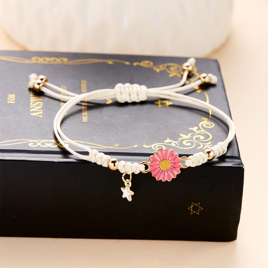 Sweet Multicolor Daisy Flower Bracelets For Women Girls Korean Fashion Handmade Braided Rope Chain Floral Plant Bracelet Jewelry