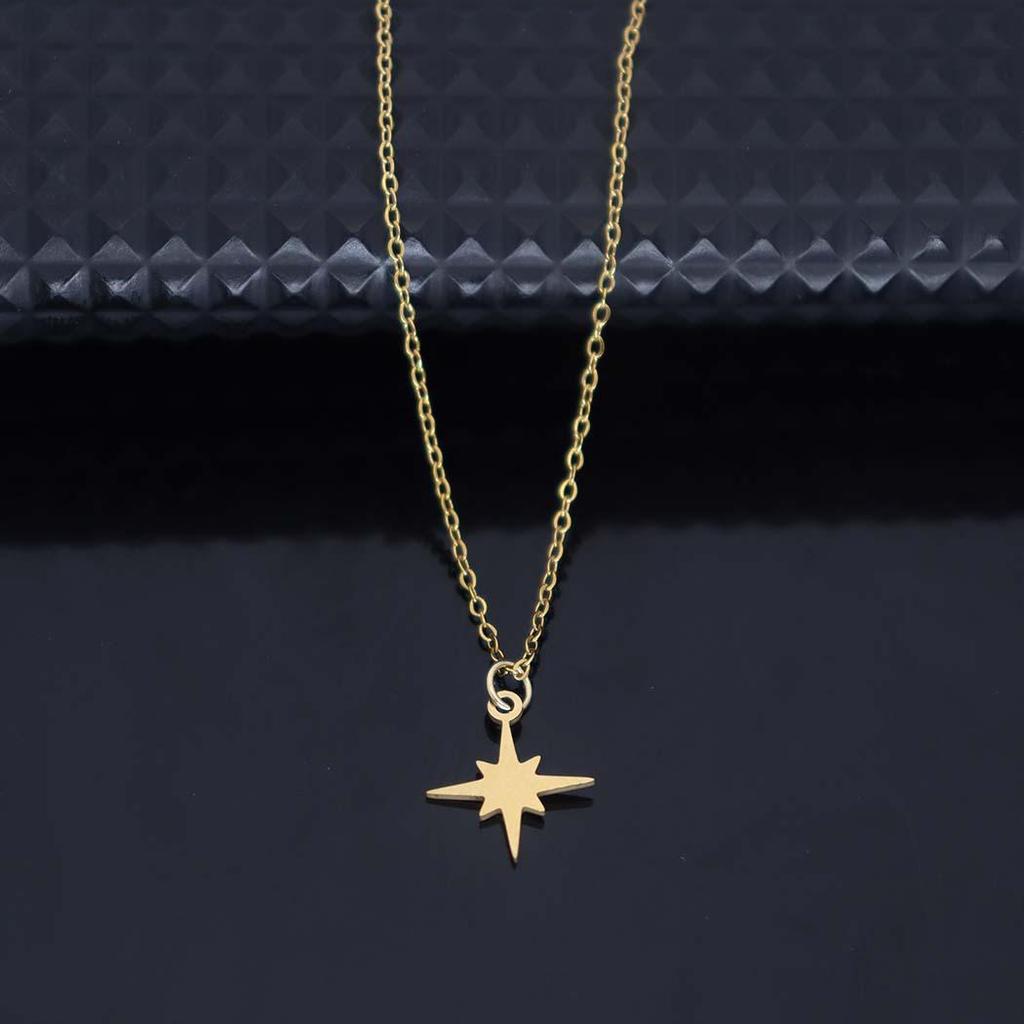 Stainless Steel Eight-Pointed Star Necklace - Elegant European & American Style Women's Jewelry