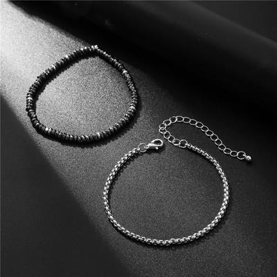 Trendy Black Gallstone Stainless Steel Bracelet Set Thin Chain Men and Women Personalized Punk Silver Wrist Jewelry Bracelet