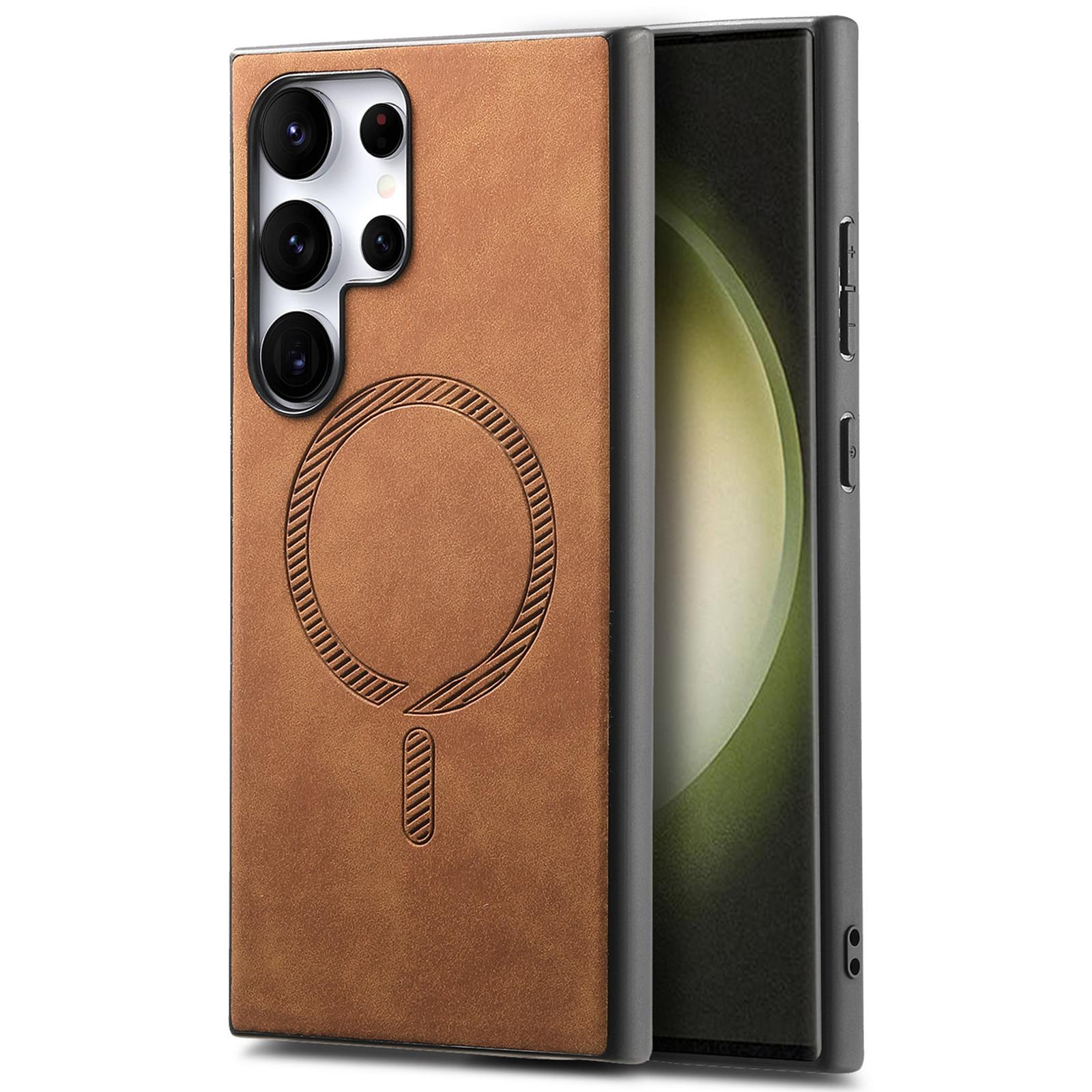 

Кожаная задняя крышка для Samsung Galaxy S23 Ultra, совместимая с MagSafe, чехол для телефона с покрытием Soft-Touch G