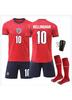 Maglia da Calcio Inghilterra Trasferta Bambini – Kit Sportivo Giovanile Numero 10 Bellingham Rosso Multicolore