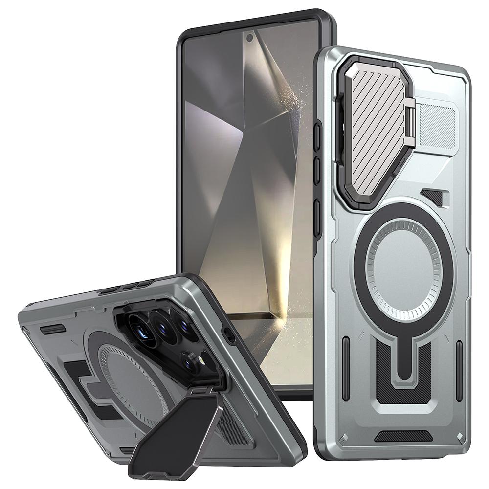 For Samsung Galaxy S24 Ultra Case Compatible with MagSafe Lens Lid Kickstand PC+TPU Back Cover