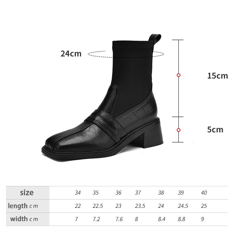 Big Size 40 41 42 43 Autumn Winter New Patchwork Ankle Boots for Women Square Toe Block High Heels Slip on Elastic Socks Booties
