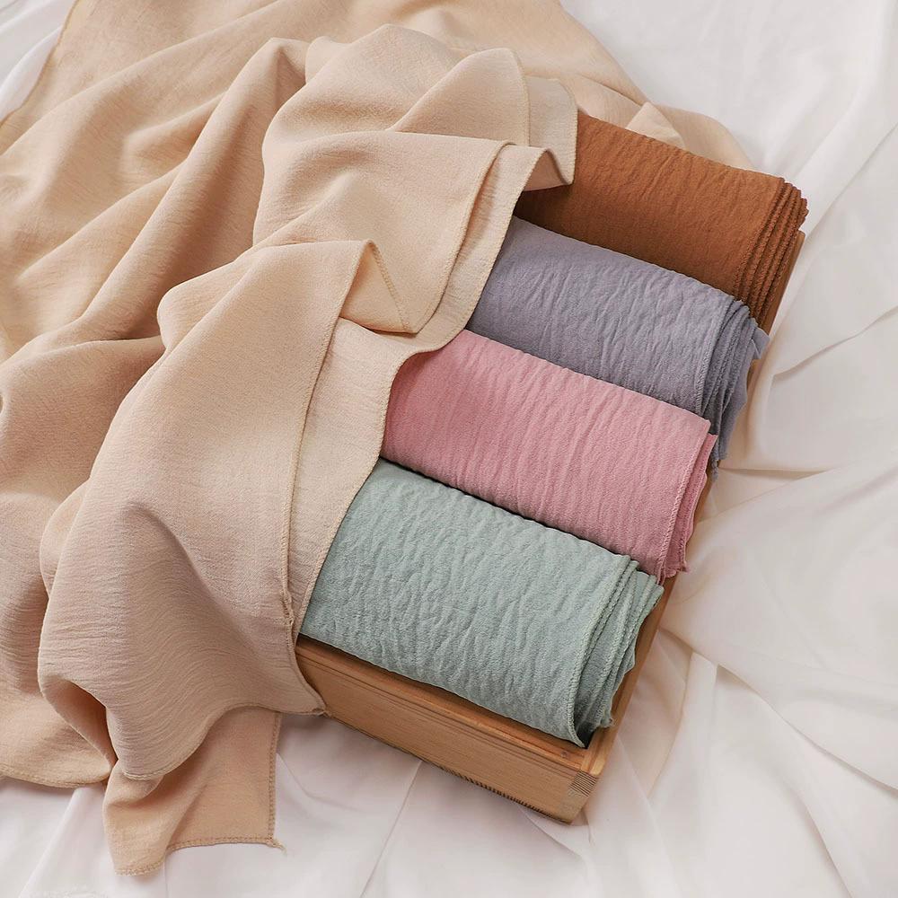 Malaysia Muslim Hijab Wrinkle Plain Long Shawl Islamic Headscarf Wraps For Women Female Foulard