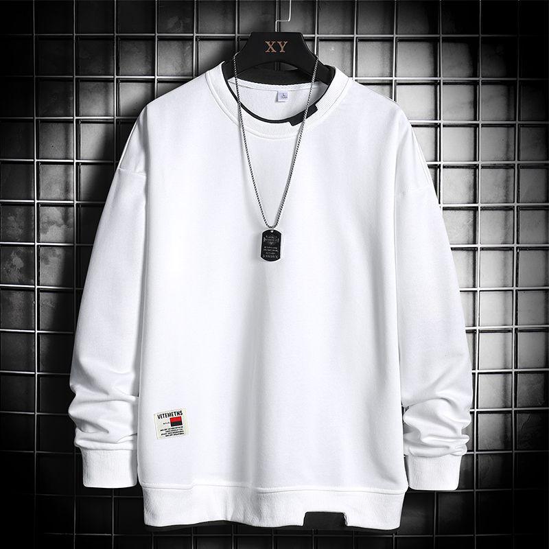 Men's Trendy No-Hood Round Neck Pullover: Autumn/Winter Long-Sleeved Fake Two-Piece Loose Fit Hoodie