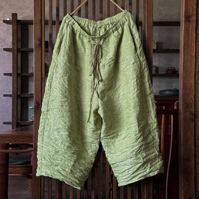 Women Vintage Bandage Wide Leg Pants Solid Color Pockets Trousers Summer Loose Women Long Pants