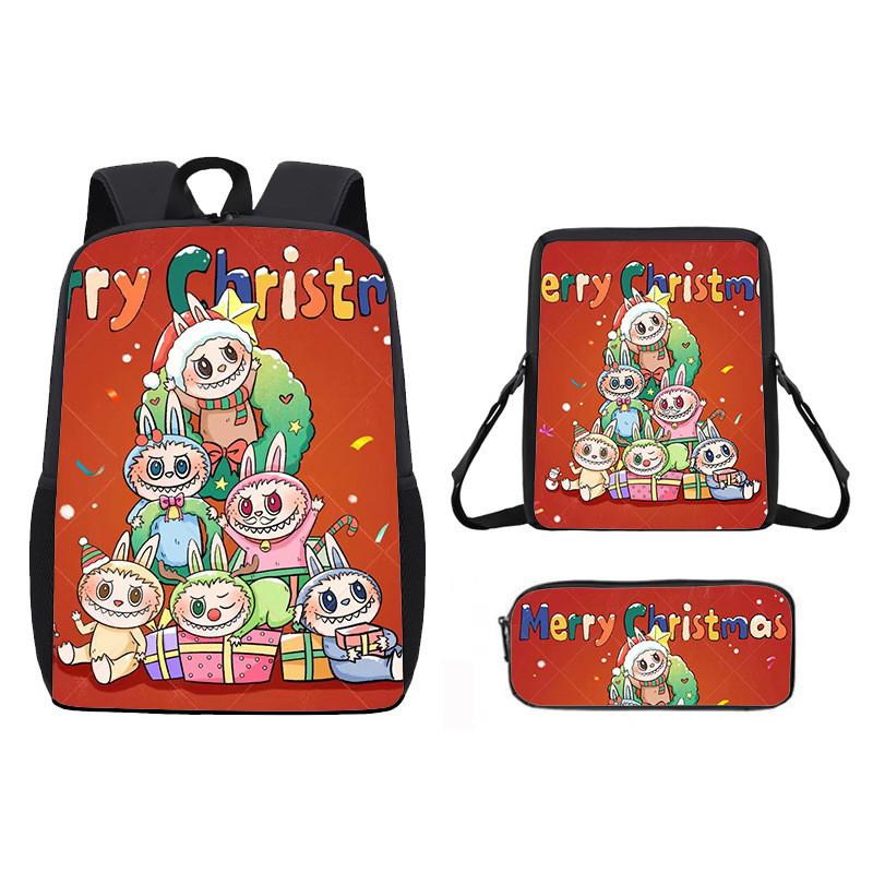 Christmas Backpack Cartoon Shoulder Bag Pencil Case Three Piece Set