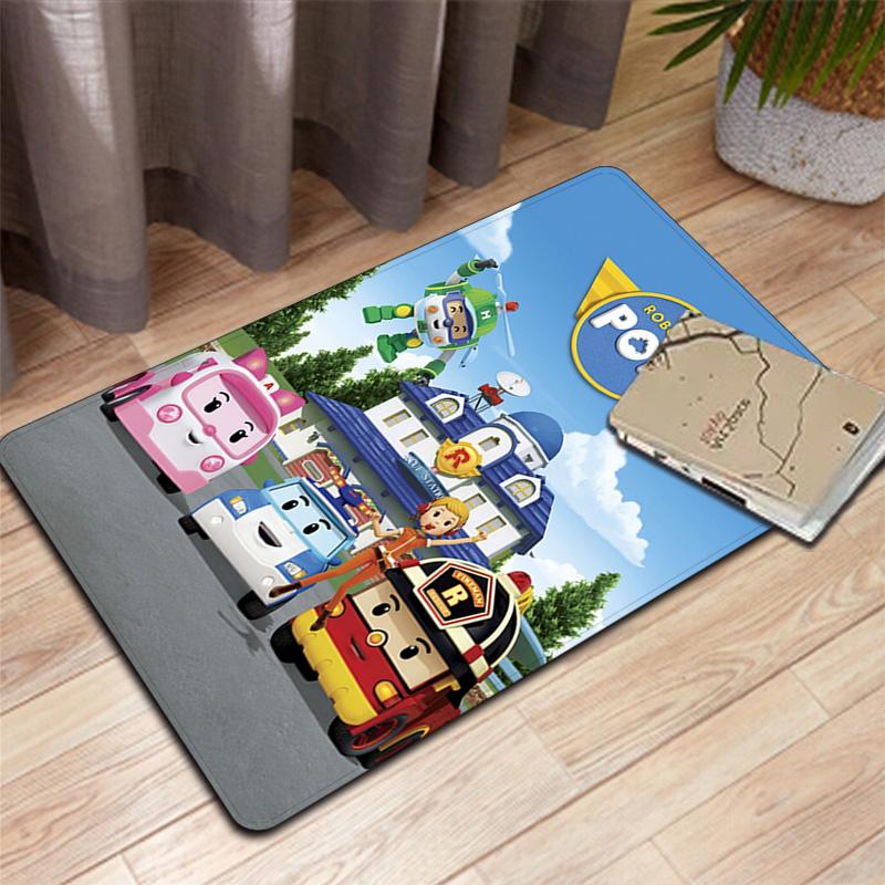Robocar Poli cartoon theme Rug Floor Mat for Living Room or Bedroom Soft and Comfortable Carpet a Gift for Birthday and Holiday.