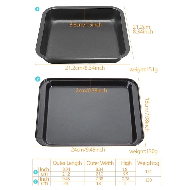 2 Sizes Square Cake Pan 9.5x7 8x8 Inch Carbon Steel Mini Baking Pans Premium Non-Stick Bakeware Set Kitchen Tools