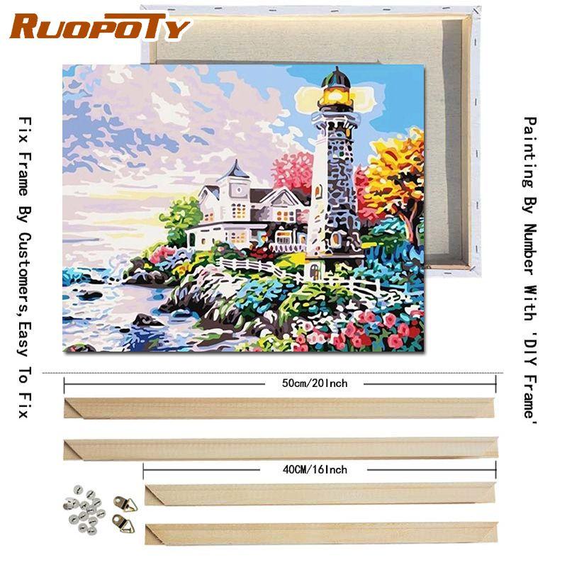 RUOPOTY Flower Scenery Diy Frame Painting By Numbers Acrylic Wall Art Landscape Canvas Painting Modern Oil Painting 40x50cm