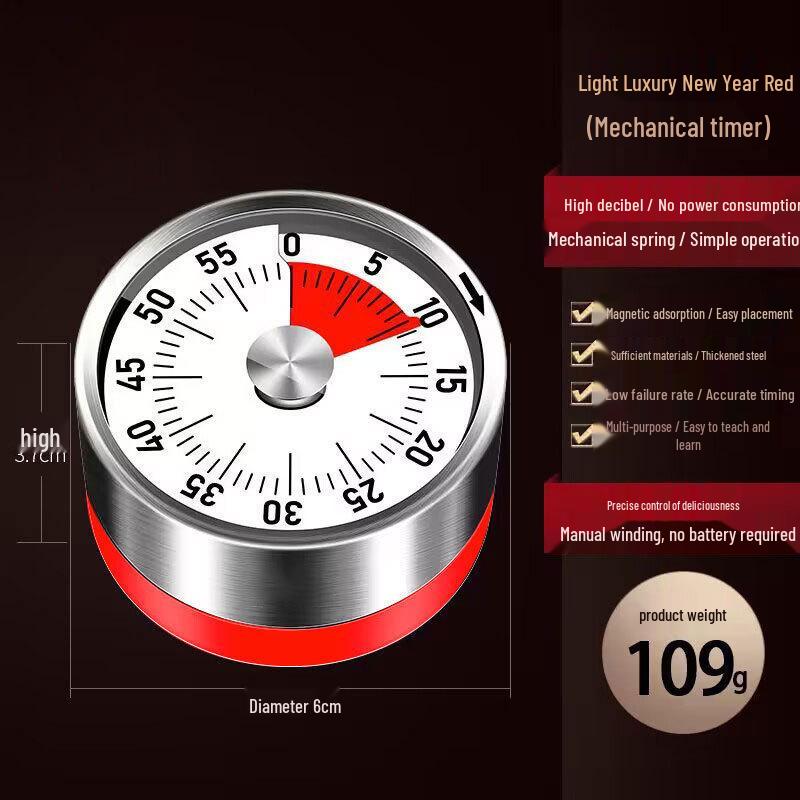 Stainless Steel Magnetic Kitchen Timer with Visual Countdown and Portable Design