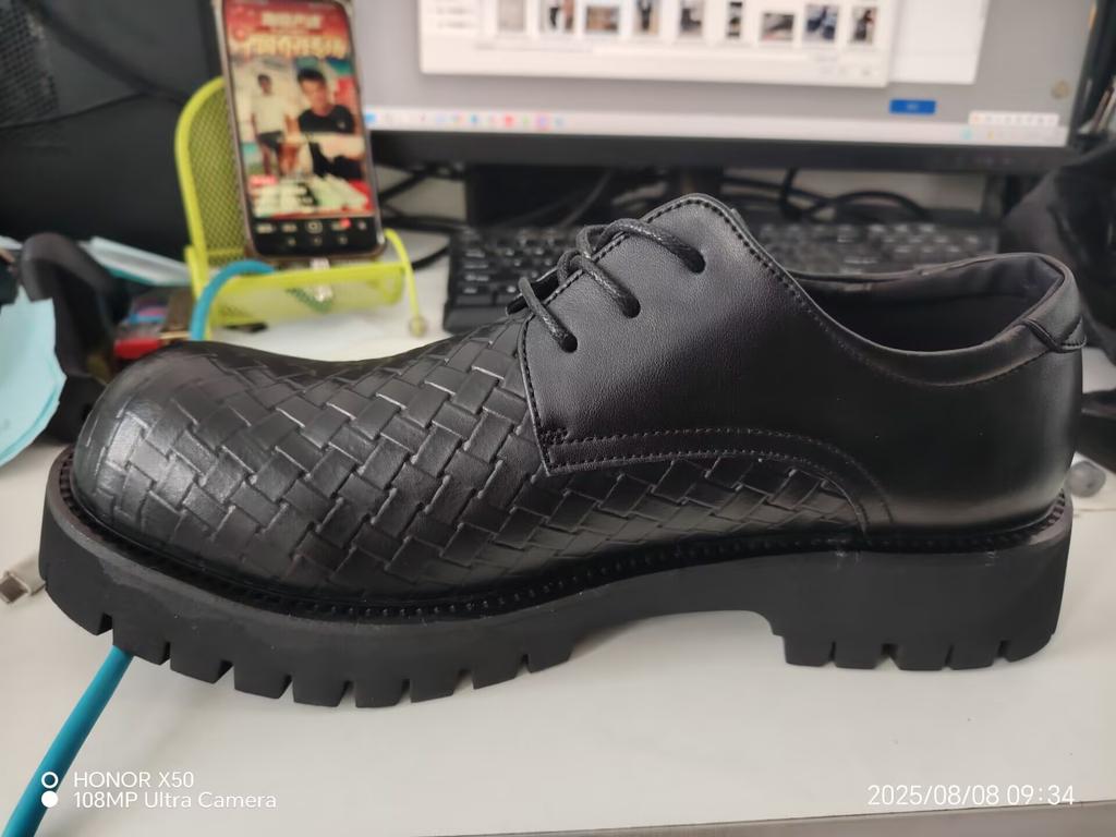 Big Head Leather Men's  New Leather Round Head Platform Casual Trend Business Lace-up Sneakers Derby Shoes