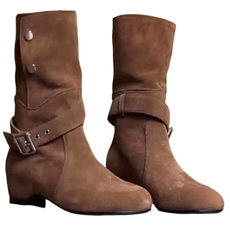 Stylish Niche Design Increases the Sense of Western Boots Women's 2025 Autumn and Winter New Belt Buckle Two Wear Matte Leather Short Boots