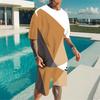Men Blue Grey Speckled Gradient Short Sleeve Tee And Matching Knee Shorts Two Piece Outfit