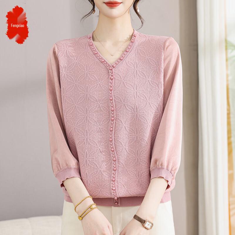 Elegant Mid-Aged Women s Summer Seven-Quarter Sleeve Blouse 2XL