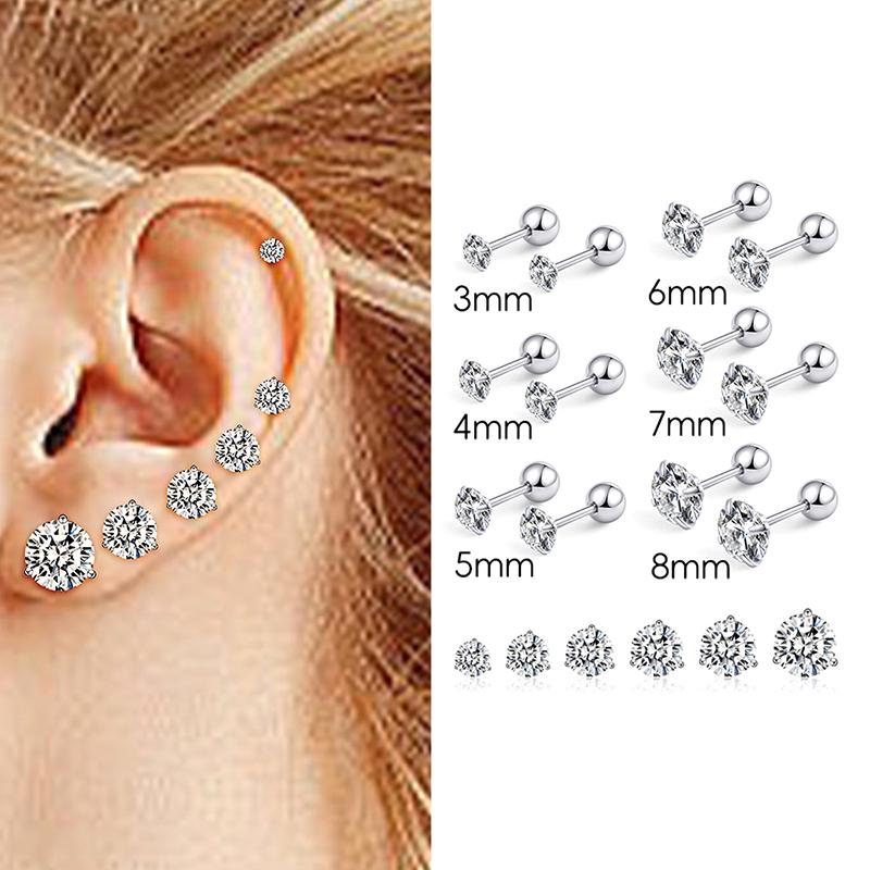 Silver Needle Shiny Zircon Stud Earrings Women Style Cute Sweet Jewelry Accessories Simple  Jewelry Accessories