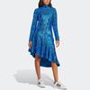 Adidas Originals Blue Version Series Sequin Trim Irregular Hem High Neck Long Sleeve Dress Women Dresses HR3414