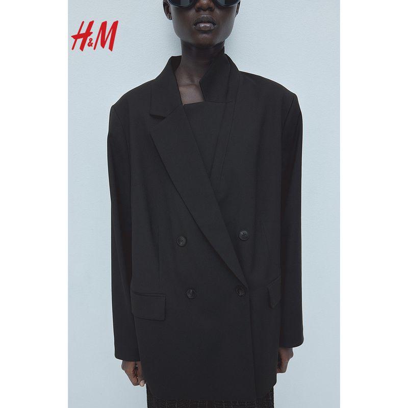 

Женские костюмы HM 2024 Осень Новое поступление Женский Повседневный Минималистичный Клетчатый Двубортный Костюм для работы 1232584 Black 155/76(XXS)