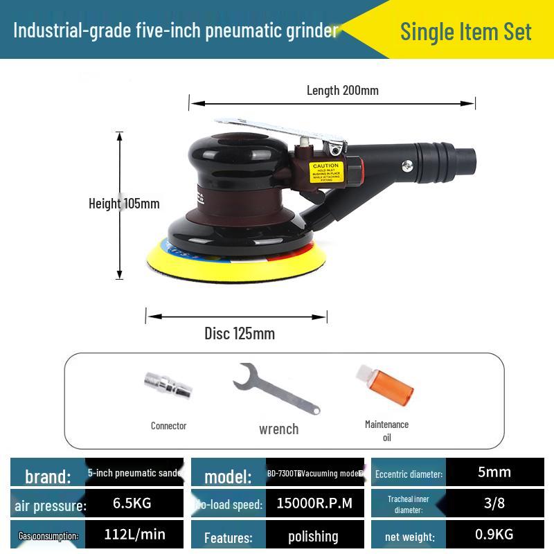 5-Inch Pneumatic Handheld Grinder & Polisher with Sandpaper & Waxing Head