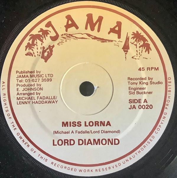 

7-дюймовая пластинка LORD DIAMOND Miss Lorna JA0020 Jama 1976 UK Регги Ска Даб Б/у