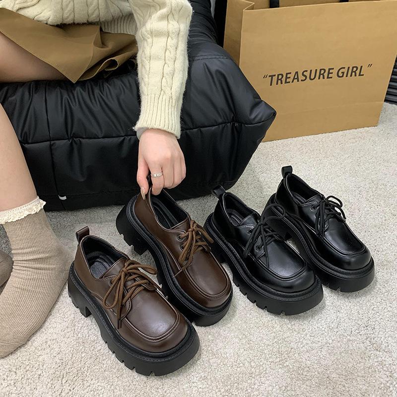 Platform Small Leather Shoes Women's New Height Increase Versatile Small Spring and Autumn Loafers 2025 Black Small Leather Shoes British Style