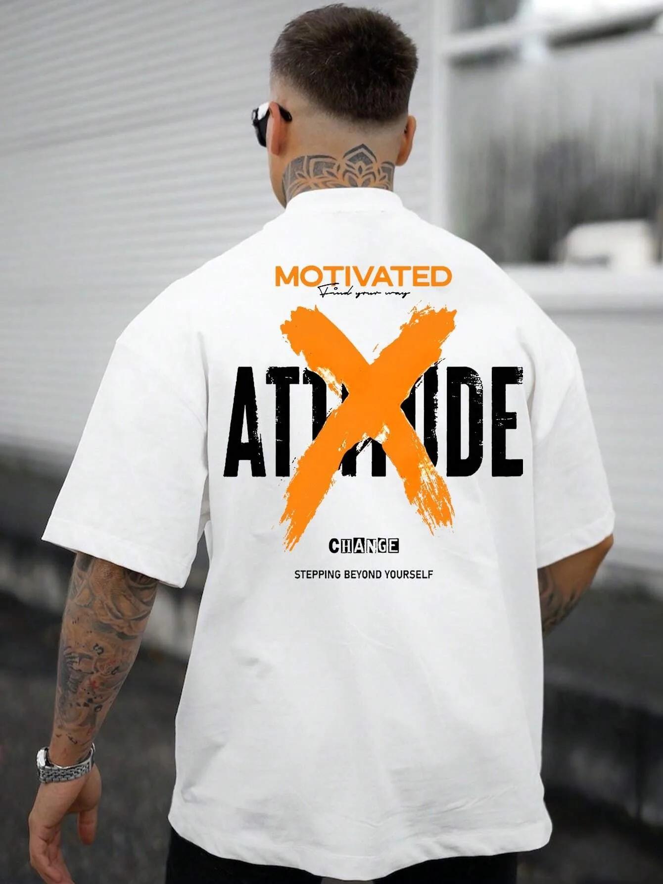 

Men s 100% pure cotton T-shirt, luxury brand short-sleeved, fashionable, printed back, Harajuku trendy and versatile y2k top S