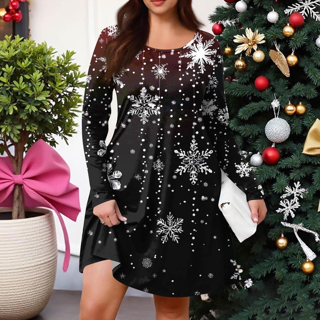 Dámské ležérní šaty s gradientním potiskem, kapsou, kulatým výstřihem a dlouhým rukávem ve větších velikostech na jaro/podzim