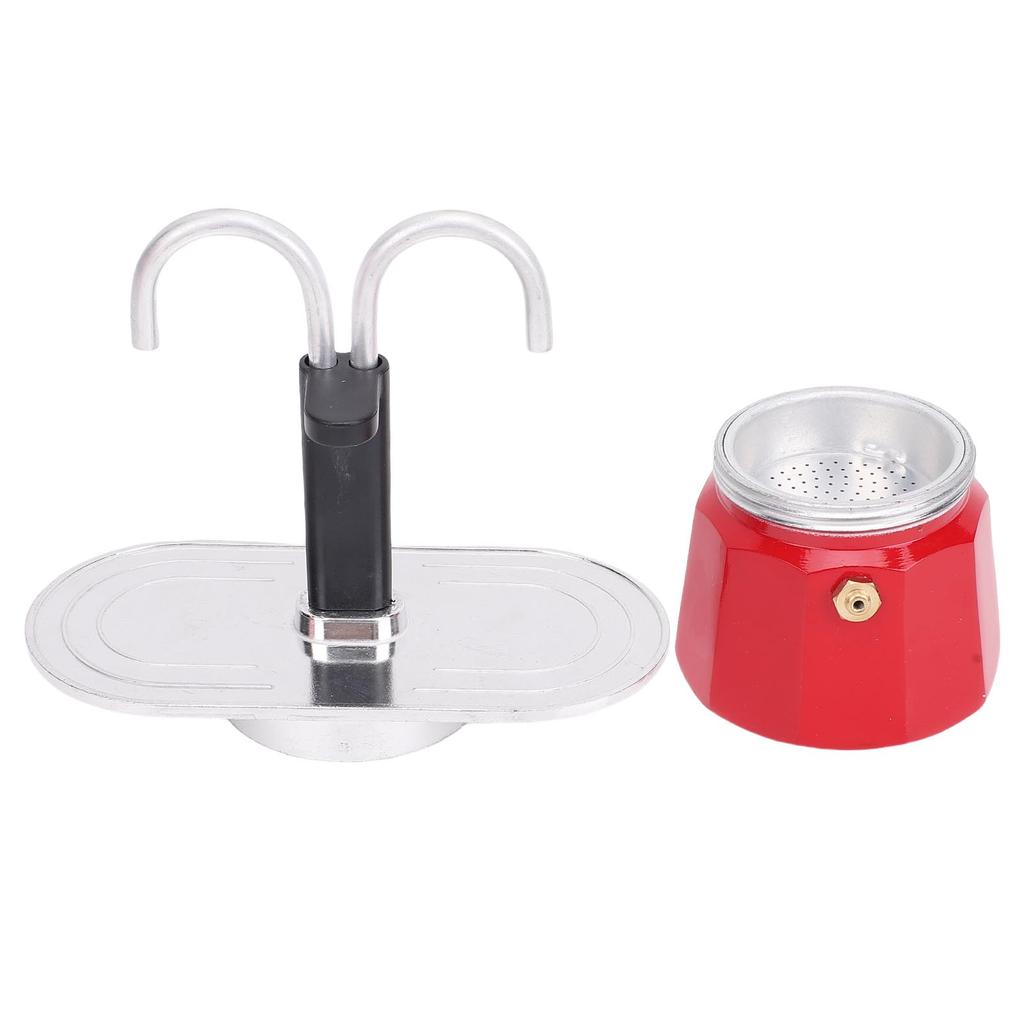 2 Cup Coffee Pot Red Aluminum Alloy 100ml Double Tube Stovetop Coffee Maker for Home Travel