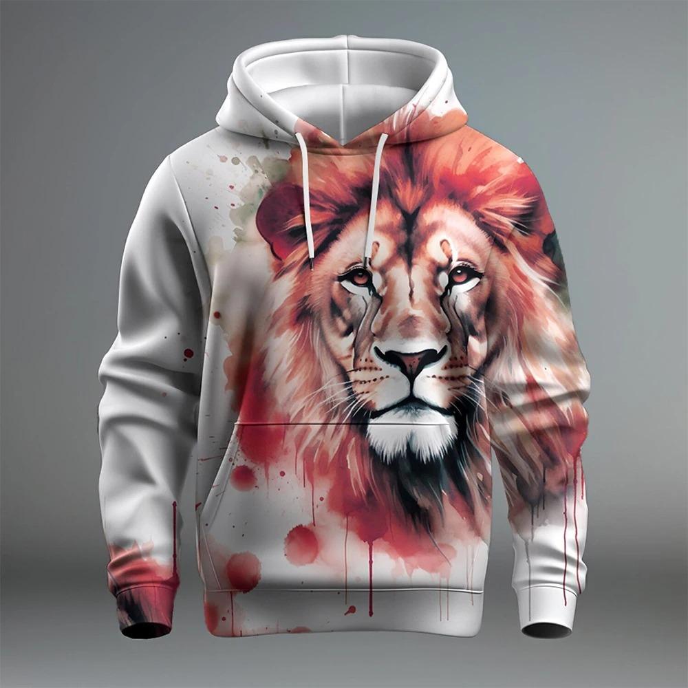 Animal Lion Pattern 3D Printed Men's Hoodie Spring and Autumn Casual Long Sleeve Hoodie Street Loose Sweatshirts Men's Tops