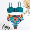 Kadın Halter Boyun Bölünmüş Bikini Retro Seksi Düz Renk Baskı Bikini Seti