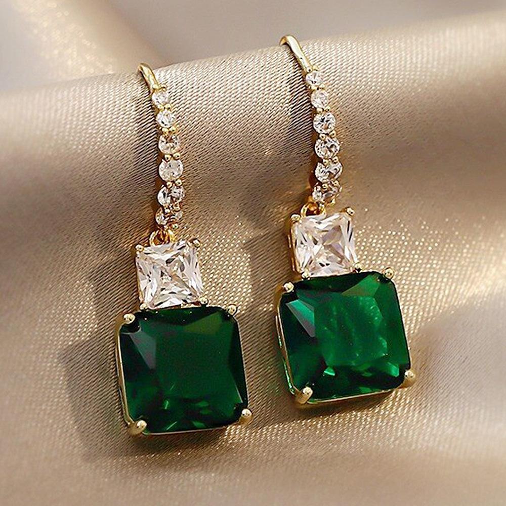 Elegant Geometric Square Emerald Earrings for Women