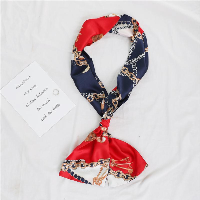 Thin and narrow long silk scarf Double-layer double-sided scarf Simulation silk female Korean version fashionable versatile decorative scarf literary