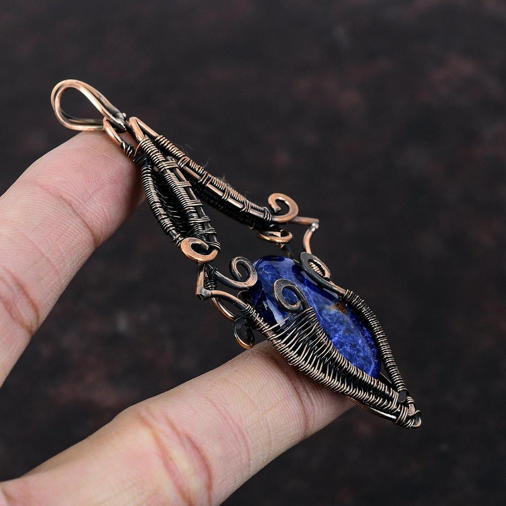 Sodalite Pendant Copper Wire Wrapped Pendant Handmade Pendant Wire Wrap Gemstone Jewelry Unique Pendant Gift For Mom Designer Copper Jewelry