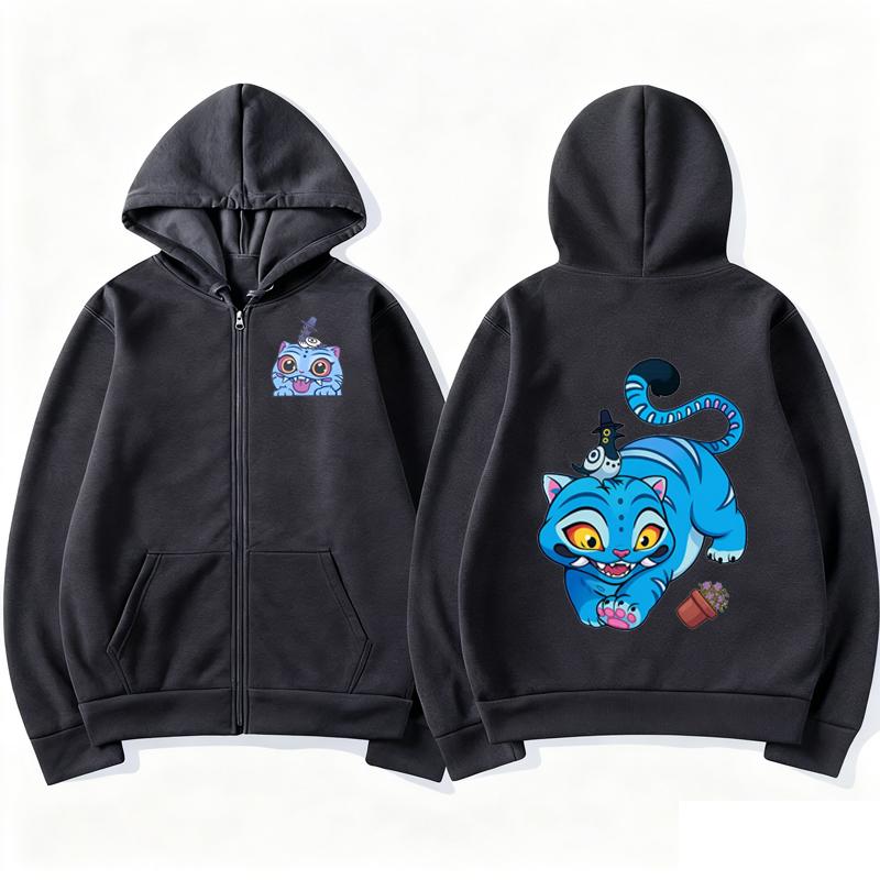 Derpy Tiger KPop Demon Hunters Zipper Hoody Men Women Funny Cute Style Jacket Sweatshirt Y2K Fashion Harajuku Zip Up Hoodie