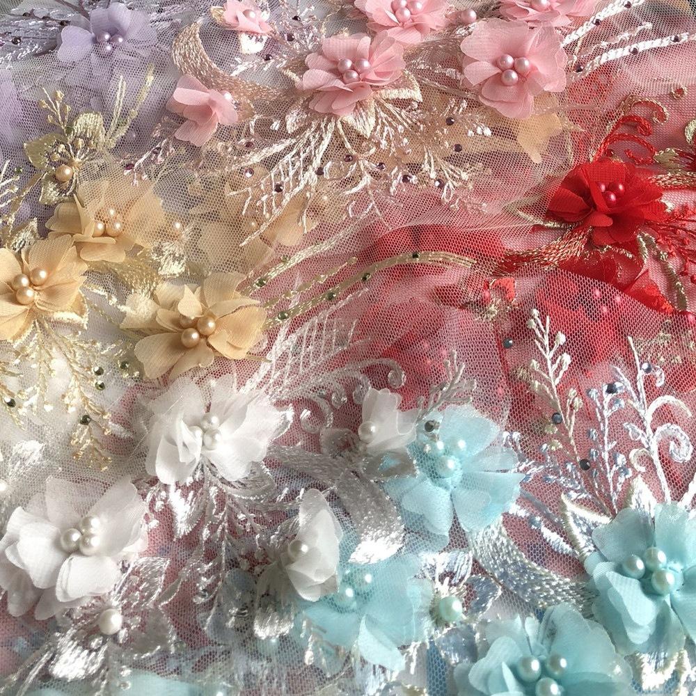 1 Pcs Rple Pink Yellow Blue Lace Flower Stickers 3D Flowers Wedding Dress DIY Fashion Patch Lace Fabric For Hair Band Scrapbooki
